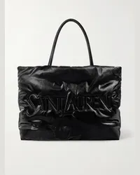 Saint Laurent Tote bag in shell lucido con logo impresso Nero