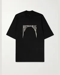 Rick Owens T-shirt oversize in jersey di cotone con logo ricamato Nero