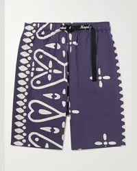 KAPITAL Shorts da pigiama a gamba dritta in twill di cotone pettinato e stampato Viola