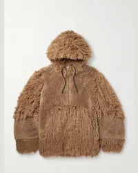 Sacai Giacca imbottita in peluche e sherpa con cappuccio Marrone