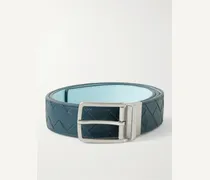 Bottega Veneta Cintura in pelle reversibile con motivo intrecciato, 3,5 cm Blu