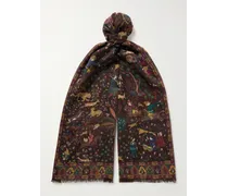 Sciarpa in misto lana e seta stampato sfrangiato Mughal Hunter