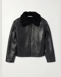 Acne Studios Giacca in pelle craquelé con finiture in shearling Nero