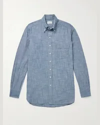 Kingsman Camicia in chambray di cotone con collo button-down Blu