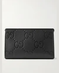 Gucci Pochette in pelle pieno fiore con logo impresso Nero