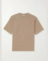 Acne Studios T-shirt in jersey di cotone tinta in capo con logo applicato Extorr Marrone