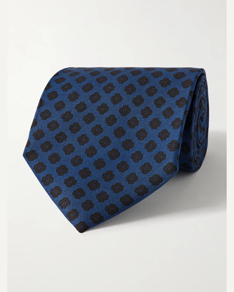 Dunhill Cravatta in seta di gelso stampata, 9 cm Blu