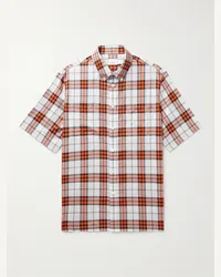 Burberry Camicia in twill di cotone a quadri con collo button-down Rosso