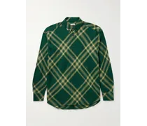 Burberry Camicia oversize in flanella di lana a quadri con collo button-down Verde