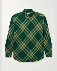 Burberry Camicia oversize in flanella di lana a quadri con collo button-down Verde