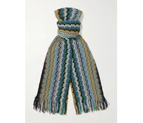 Sciarpa in maglia jacquard a righe con frange
