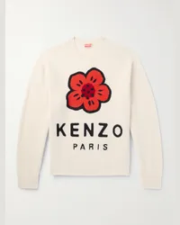 Kenzo Pullover in lana con logo a intarsio Boke Flower Neutri