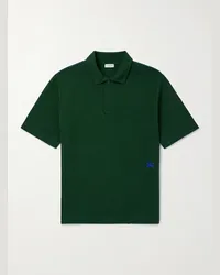 Burberry Polo in cotone piqué con logo ricamato Verde