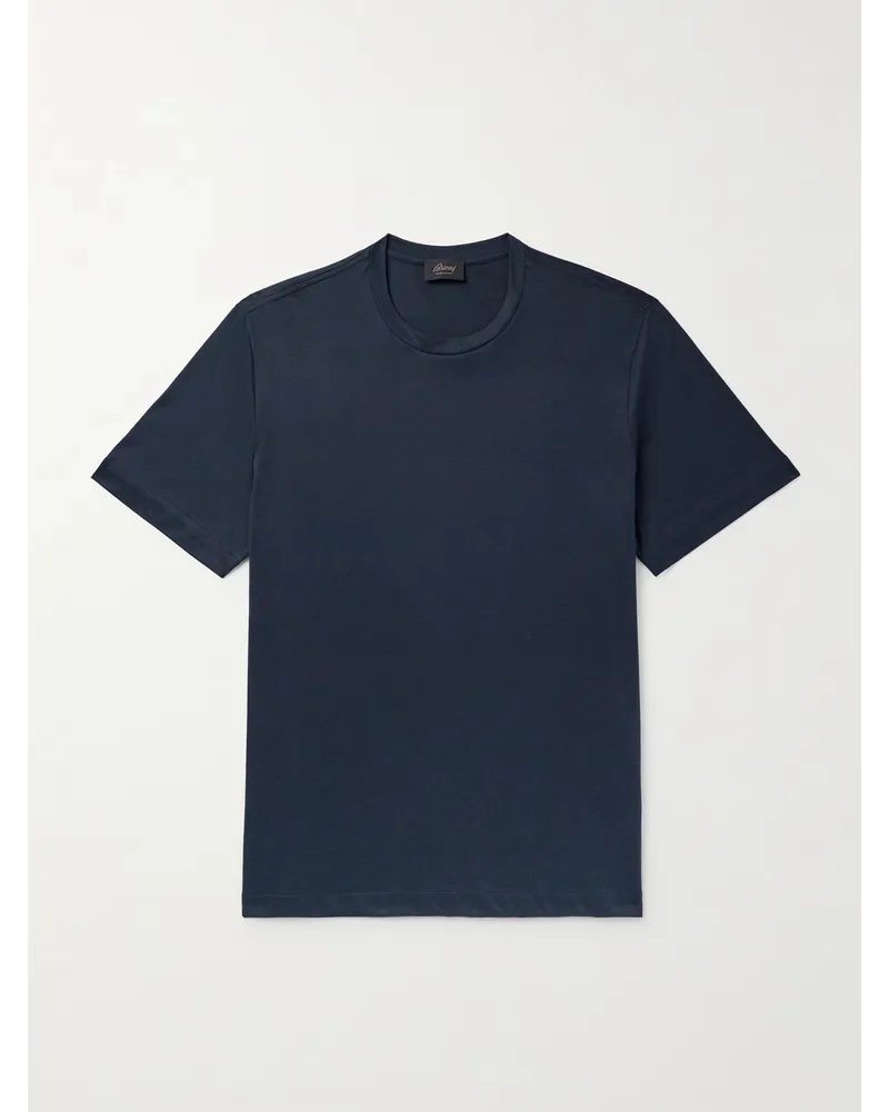 Brioni T-shirt slim-fit in misto seta e cotone Blu
