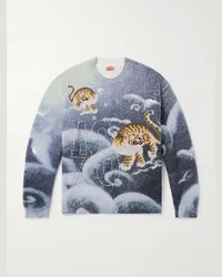 Kenzo Pullover in misto cotone con decorazioni Cloud Tiger Blu