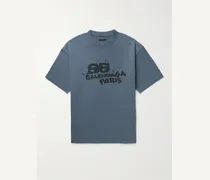 T-shirt in jersey di cotone effetto invecchiato con logo stampato