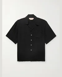 Marni Camicia in raso con colletto convertibile e logo ricamato Nero