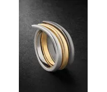 Set di tre anelli in oro giallo e bianco 18 carati e metallo rodiato