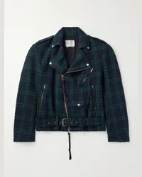 Greg Lauren Giacca in lana a quadri con cintura Brando Verde