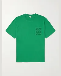 Loewe T-shirt in jersey di cotone con logo ricamato Verde