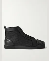 Christian Louboutin Sneakers alte in mesh e pelle con borchie Lou Spikes Orlato Nero