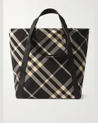 Burberry Tote bag grande in jacquard a quadri con finiture in pelle Nero