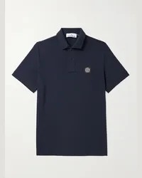 Stone Island Polo in misto cotone piqué con logo applicato Blu