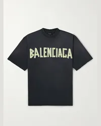 Balenciaga T-shirt oversize in jersey di cotone effetto consumato con logo Nero