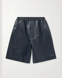 Loewe Shorts a gamba larga in pelle con logo goffrato Blu