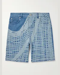 Loewe Paula's Ibiza Shorts a gamba dritta in denim stampato con frange Blu