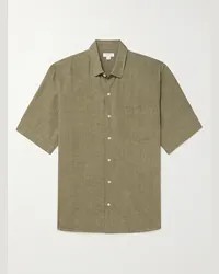 Sunspel Camicia in lino a righe Verde