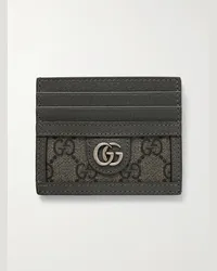 Gucci Portacarte in tela spalmata e pelle con monogramma Ophidia Grigio