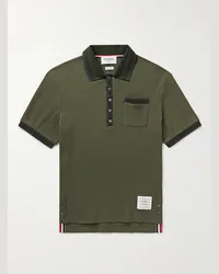 Thom Browne Polo slim-fit in cotone pointelle con righe Verde