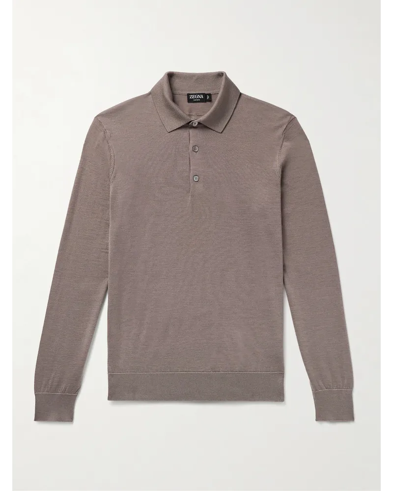 Ermenegildo Zegna Polo in misto cashmere e seta Marrone