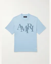 Amiri T-shirt in jersey di cotone con logo Staggered Blu