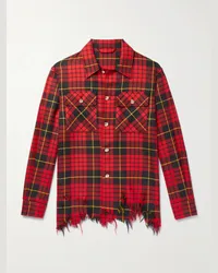 Alexander McQueen Overshirt in flanella di lana a quadri effetto consumato Rosso