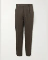 Ermenegildo Zegna Pantaloni a gamba dritta in twill di misto cotone e lana con pinces Marrone