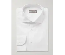 Camicia slim-fit in twill di cotone bianco con collo alla francese