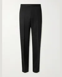 Favourbrook Pantaloni da smoking slim-fit in twill di lana con finiture in gros-grain Hampton Nero