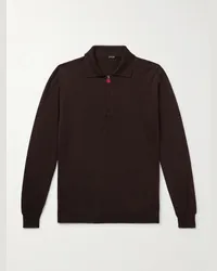 Kiton Polo in misto cashmere e seta con mezza zip Marrone