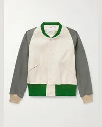 Visvim Giacca college in misto lana e lino color-block con logo applicato Verde