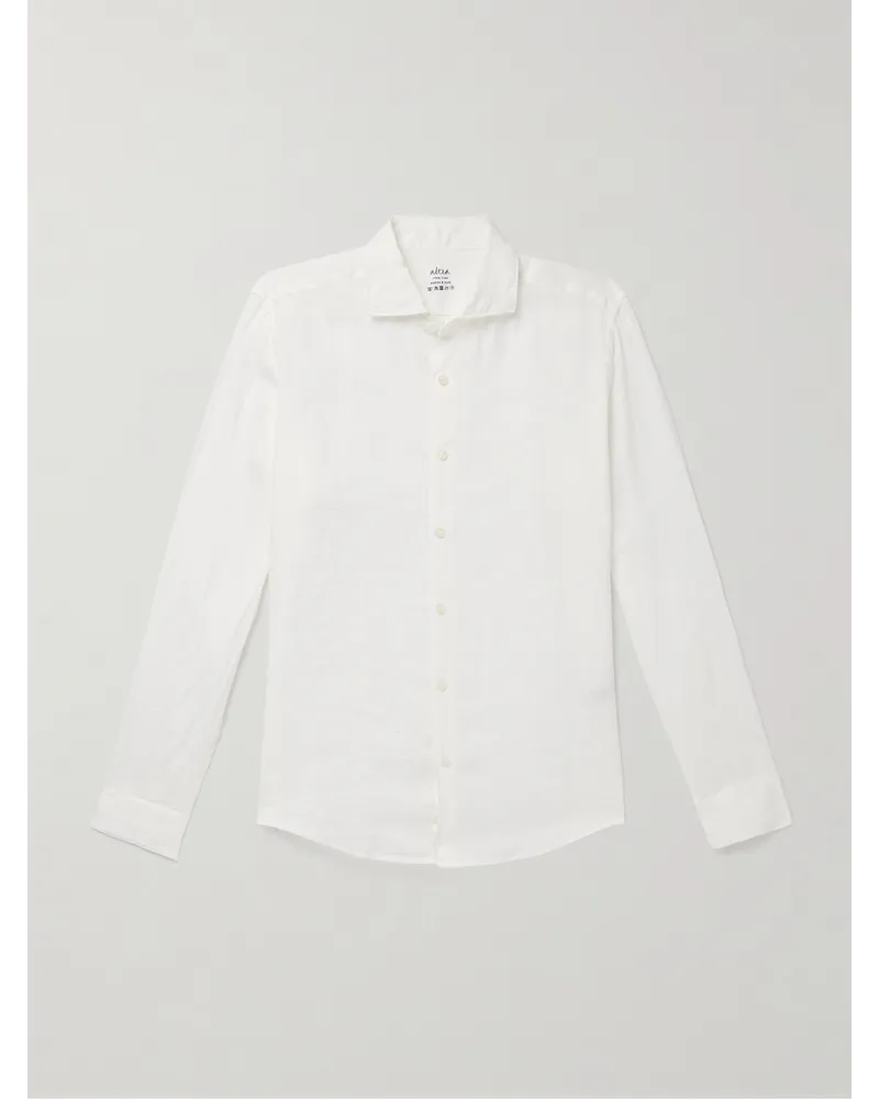 Altea Camicia slim-fit in lino lavato tinta in capo Mercer Bianco