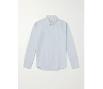 Camicia in misto lino e cotone a righe con collo button-down
