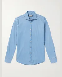 Canali Camicia in chambray di misto cotone Blu