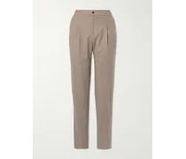 Pantaloni a gamba affusolata in flanella di lana vergine con pinces