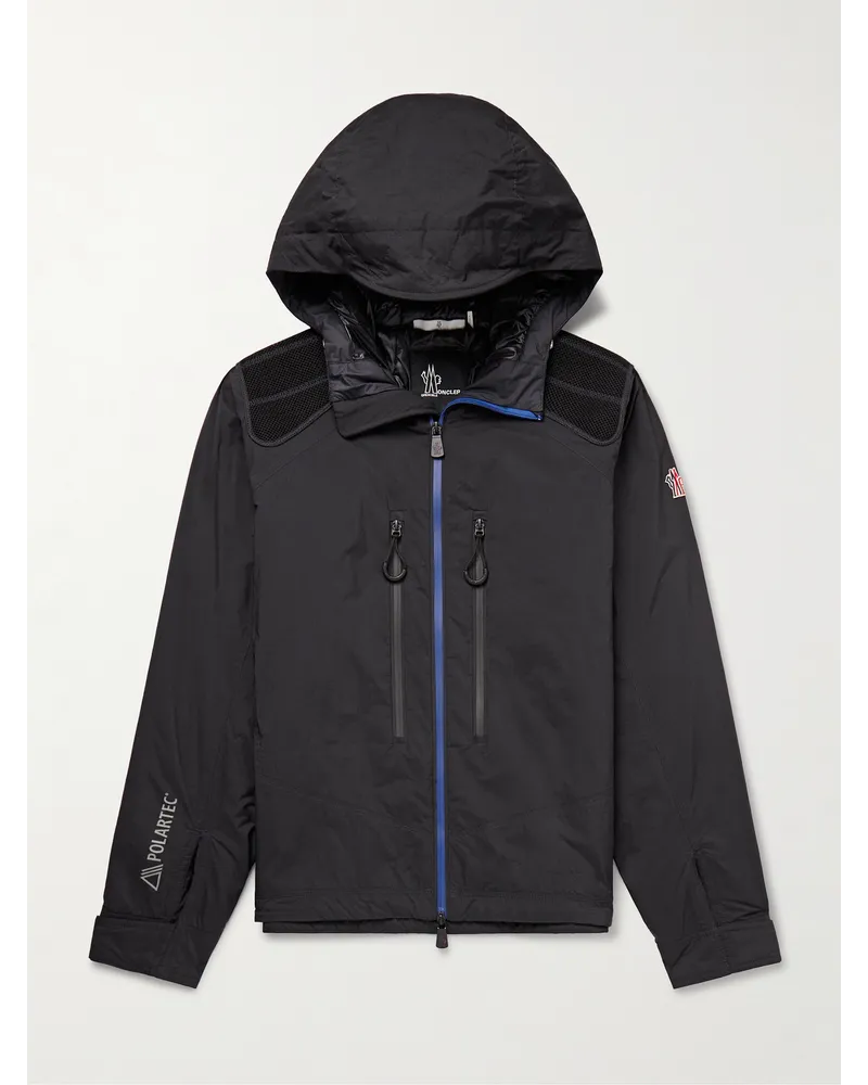 Moncler Giacca in mesh e shell Polartec® Alpha® increspato con logo applicato e cappuccio Vert Nero