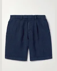 Boglioli Shorts a gamba dritta in lino con pinces Blu