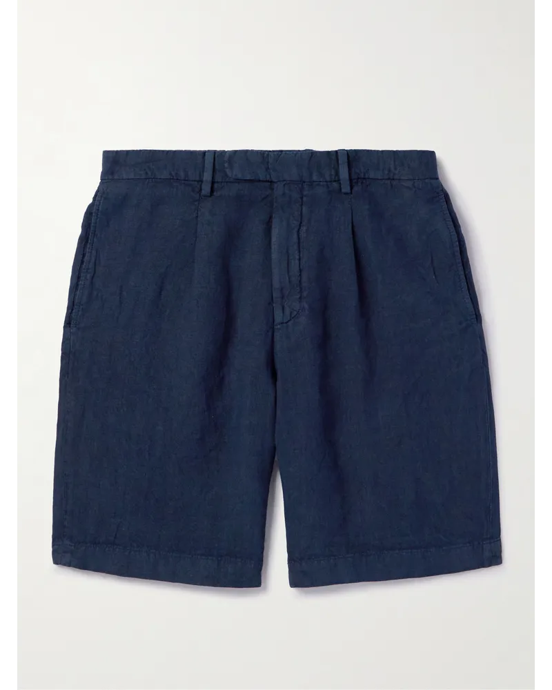 Boglioli Shorts a gamba dritta in lino con pinces Blu