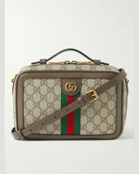 Gucci Borsa a spalla piccola in tela spalmata con finiture in pelle e monogramma Ophidia Marrone