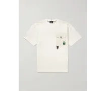 Moncler T-shirt in jersey di cotone pettinato con finiture in shell e logo applicato Bianco